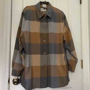Basler Plaid Wool Jacket in Gray and Tan